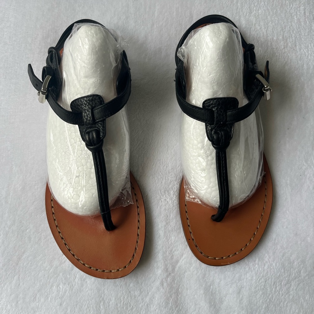 Coach Black and Tan Leather Sandals